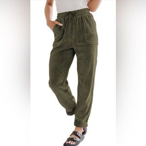 Women’s EVALESS Corduroy Pants Casual Drawstring Elastic size S (jungle green)